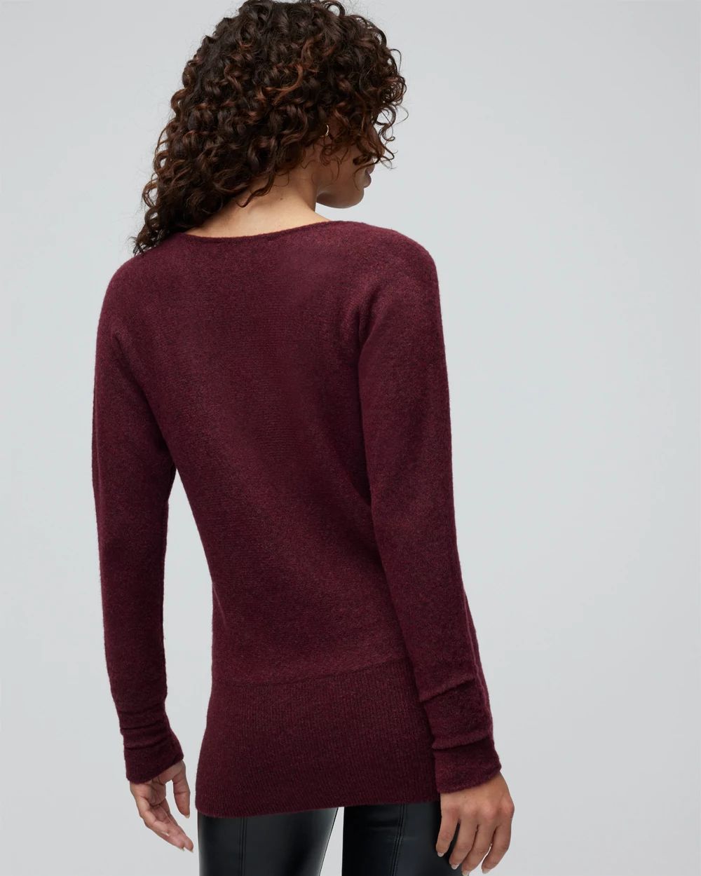 V-Neck Shirred Sleeve Tunic Pullover Sweater