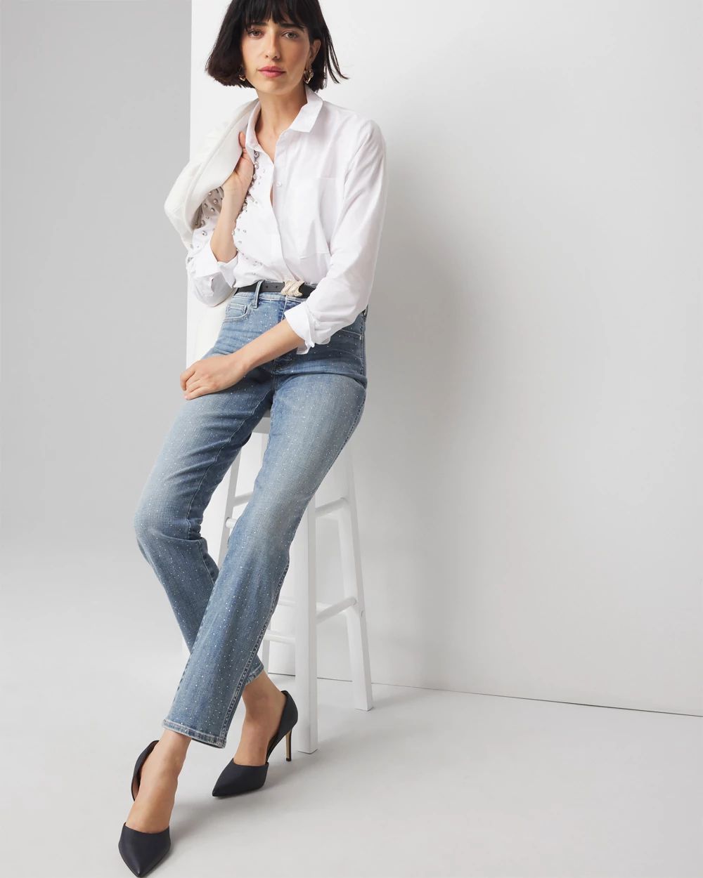 High-Rise Everyday Soft Denim™ Embellished Straight Jean click to view larger image.