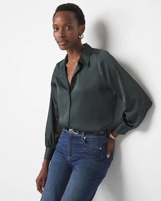Long Sleeve Cuff Satin Shirt