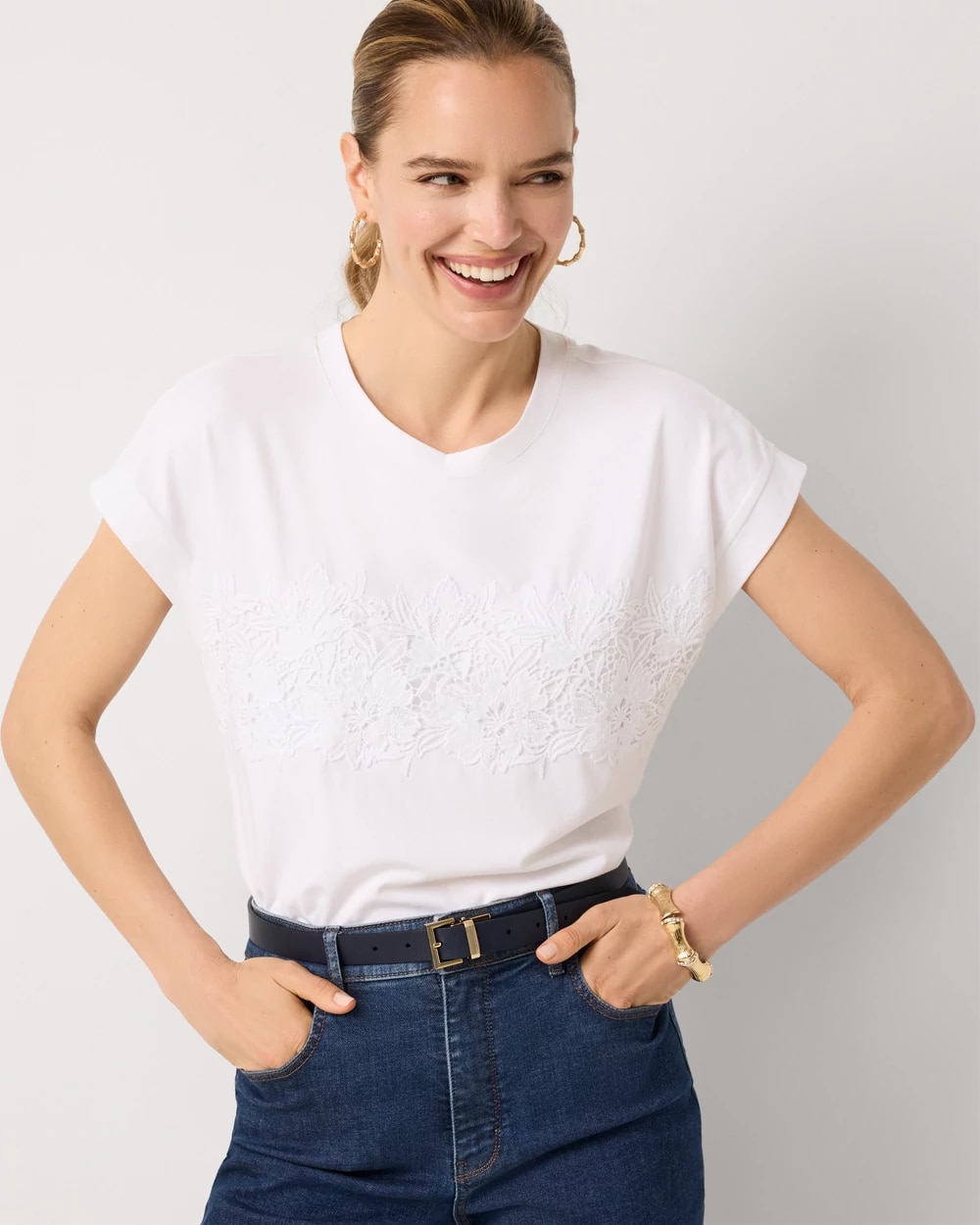 Lace Applique Crewneck Tee