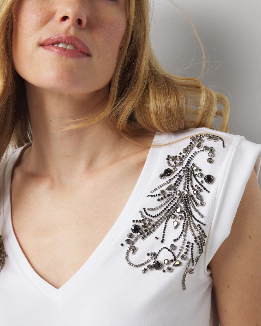Embellished V-Neck Tee