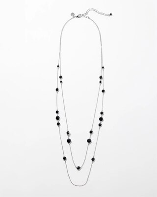 Silver Black Bezel Statement Necklace