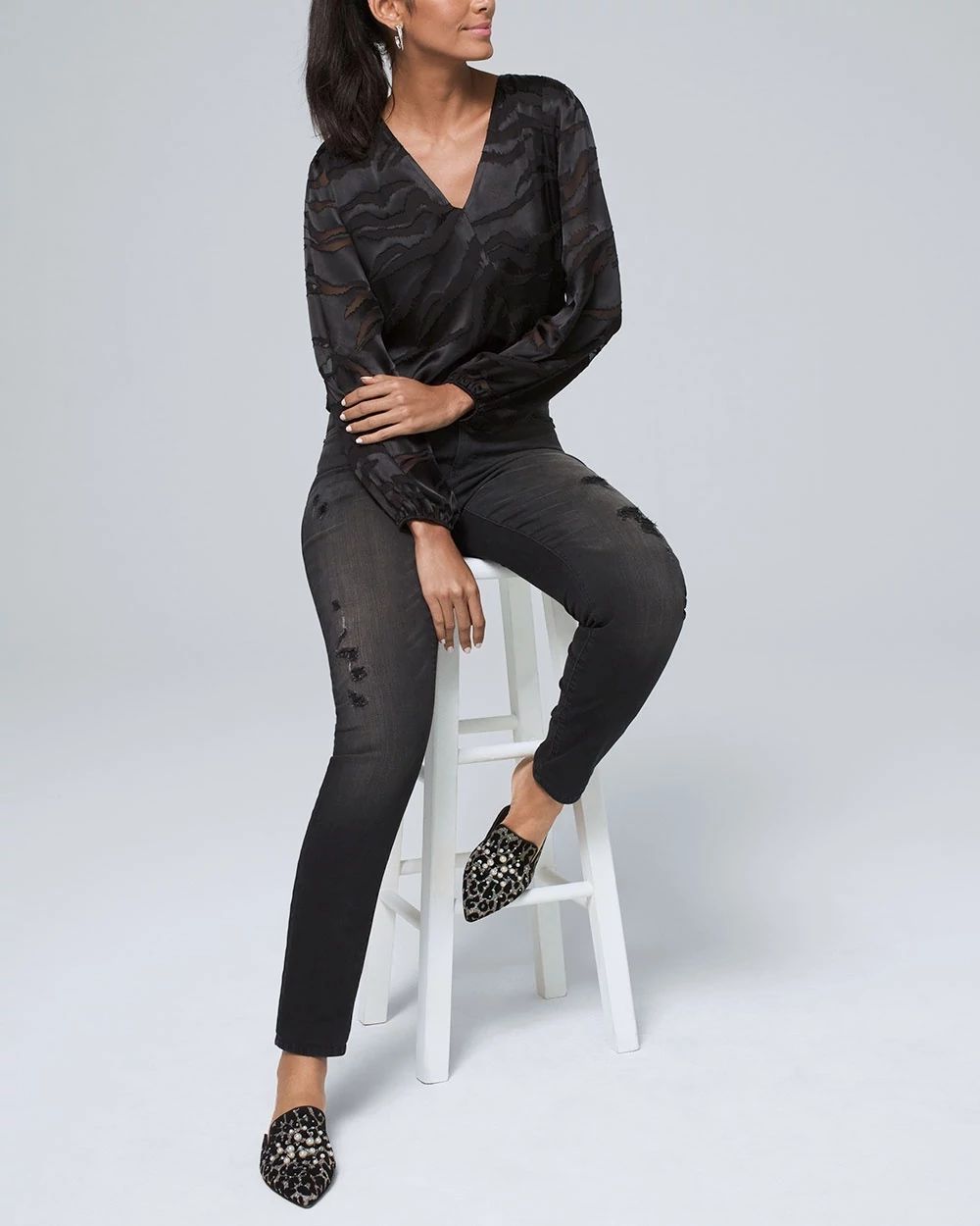 Curvy-Fit High-Rise Sequin Destructed Skinny Jeans