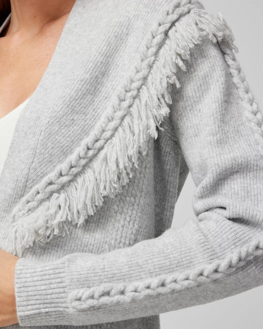 Petite Fringe Belted Cardigan