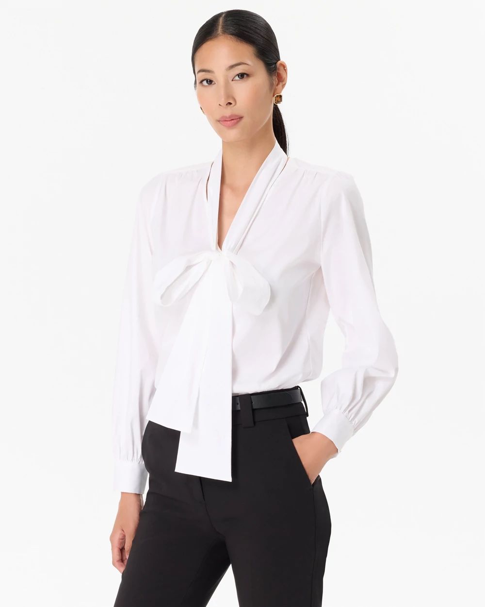 Removable Bow Poplin Blouse