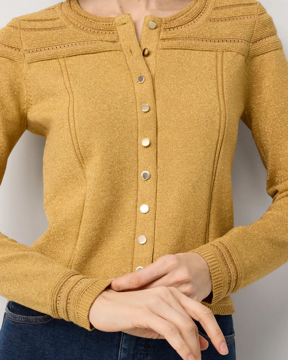 Metallic Pointelle Knit Cardigan click to view larger image.