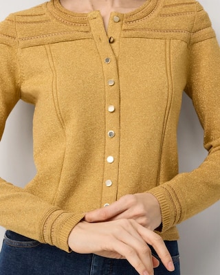 Metallic Pointelle Knit Cardigan click to view larger image.