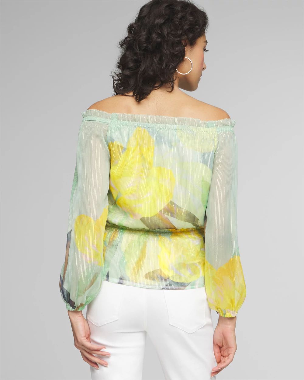Long Sleeve Off-The-Shoulder Lurex Blouse click to view larger image.