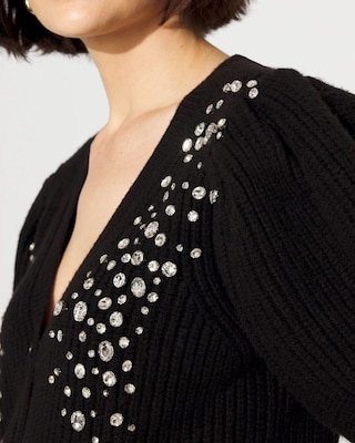 Embellished Puff Sleeve Button-Front Cardigan click to view larger image.