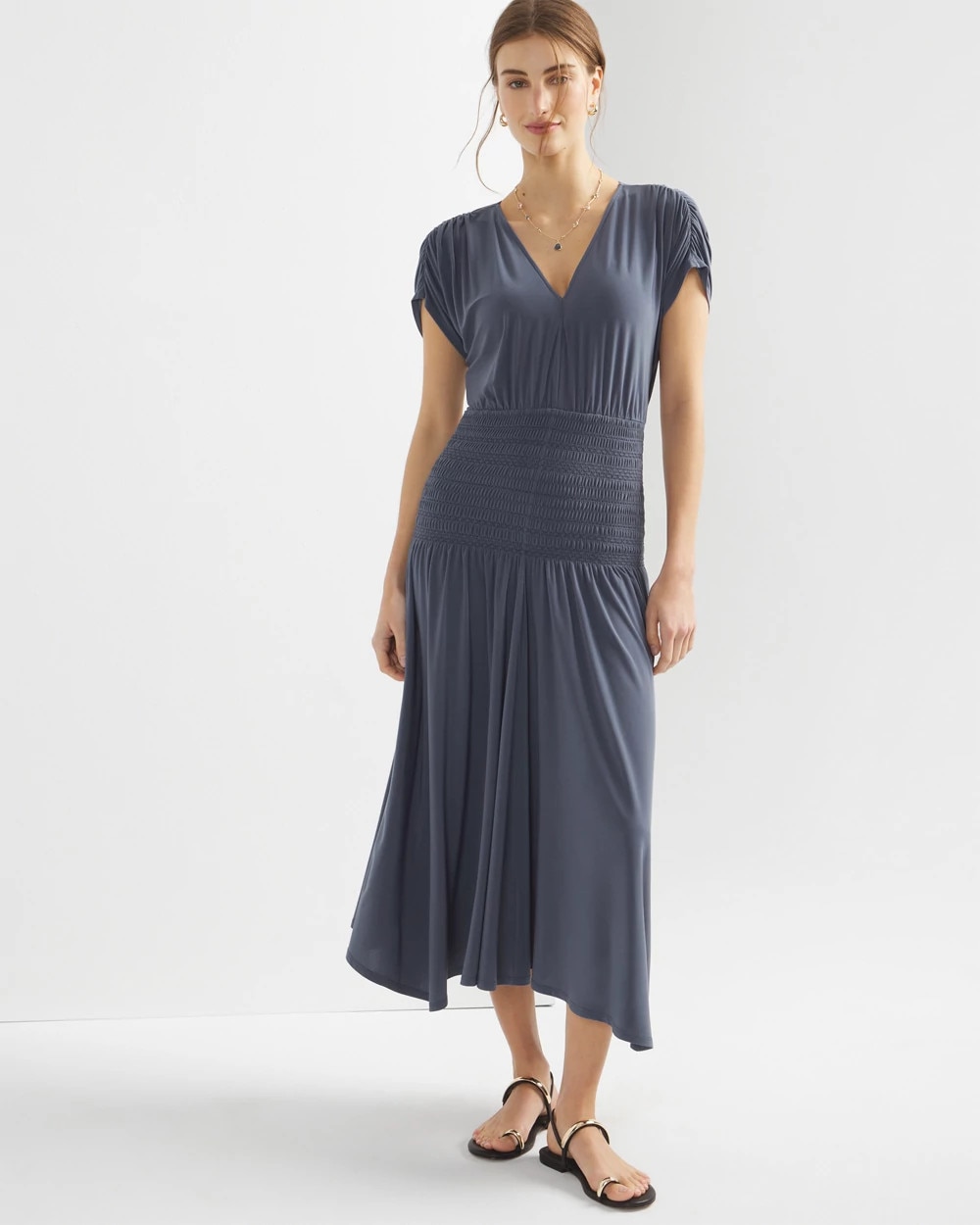 Matte Jersey Smocked Midi Dress | White House Black Market