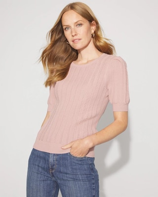 Pointelle Puff Sleeve Sweater