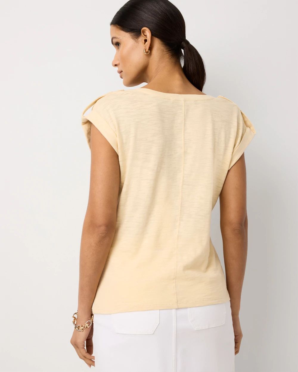 V-Neck Tee with Epaulets click to view larger image.