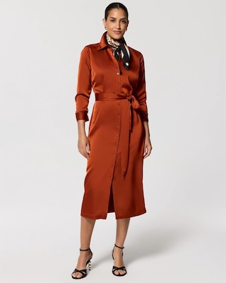 Petite Satin Midi Shirt Dress click to view larger image.