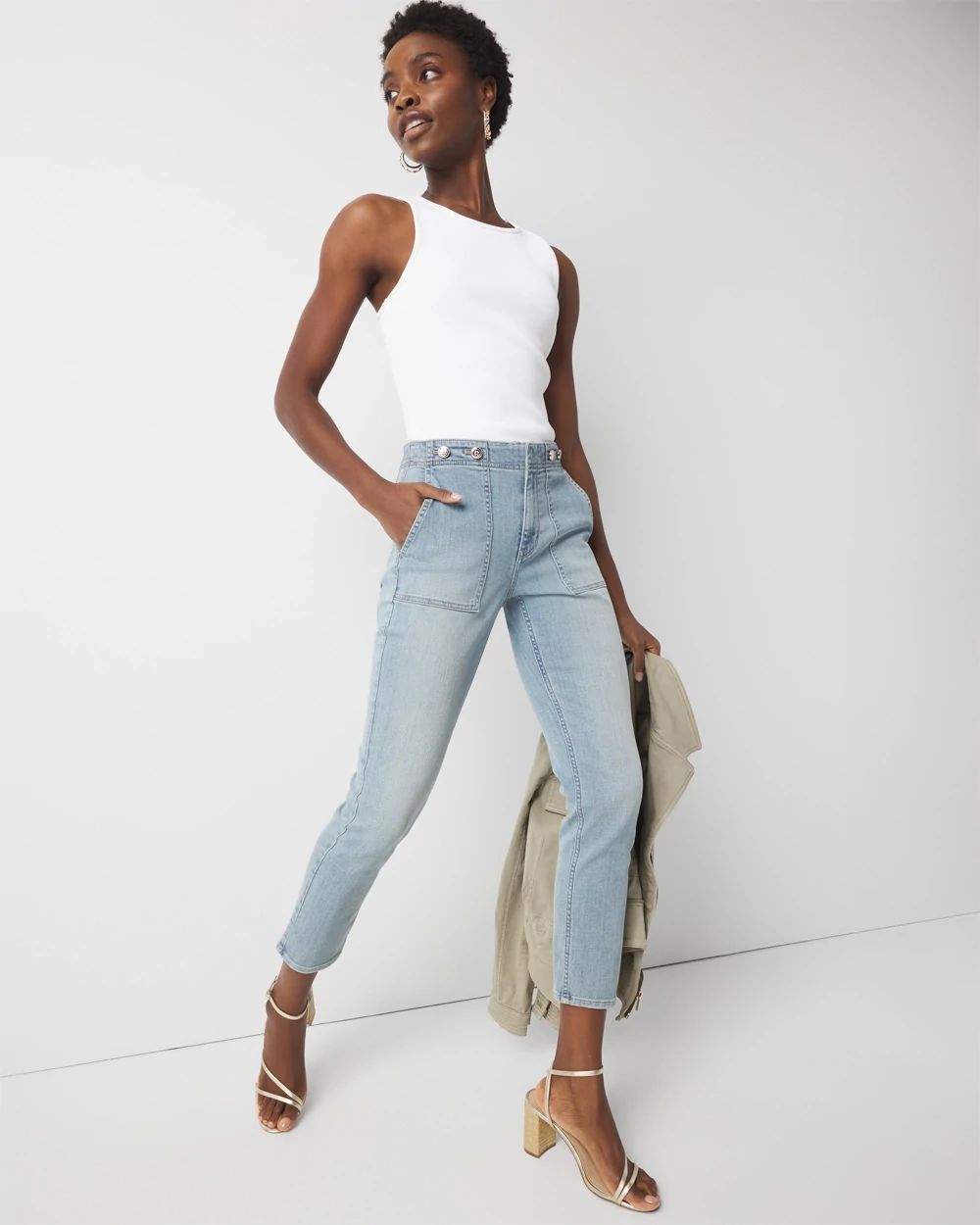 High-Rise Novelty Waist Slim Cropped Jean