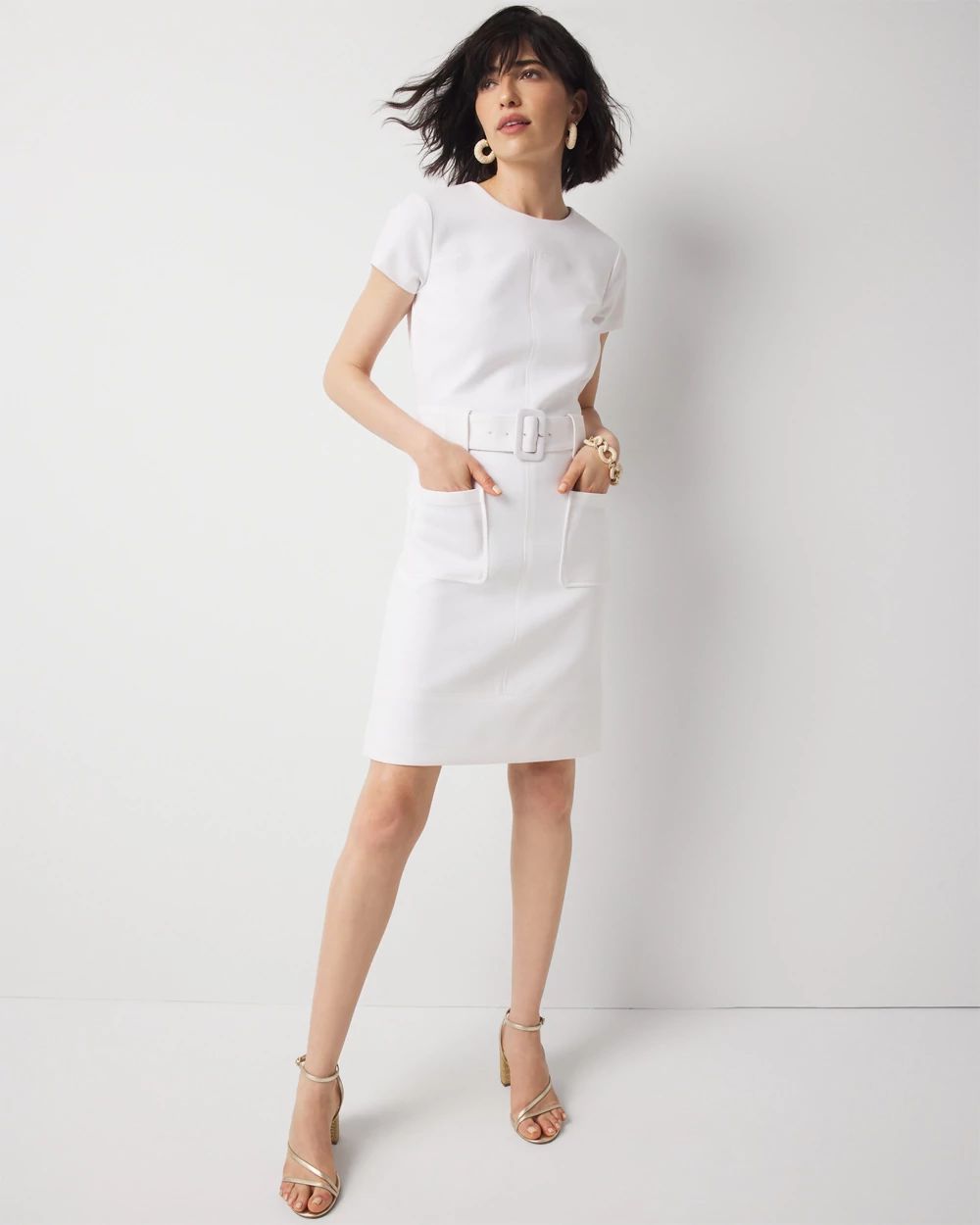 Belted Ponte Shirt Dress