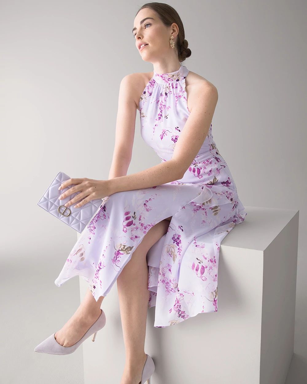Petite Ruffle Halter Midi Dress