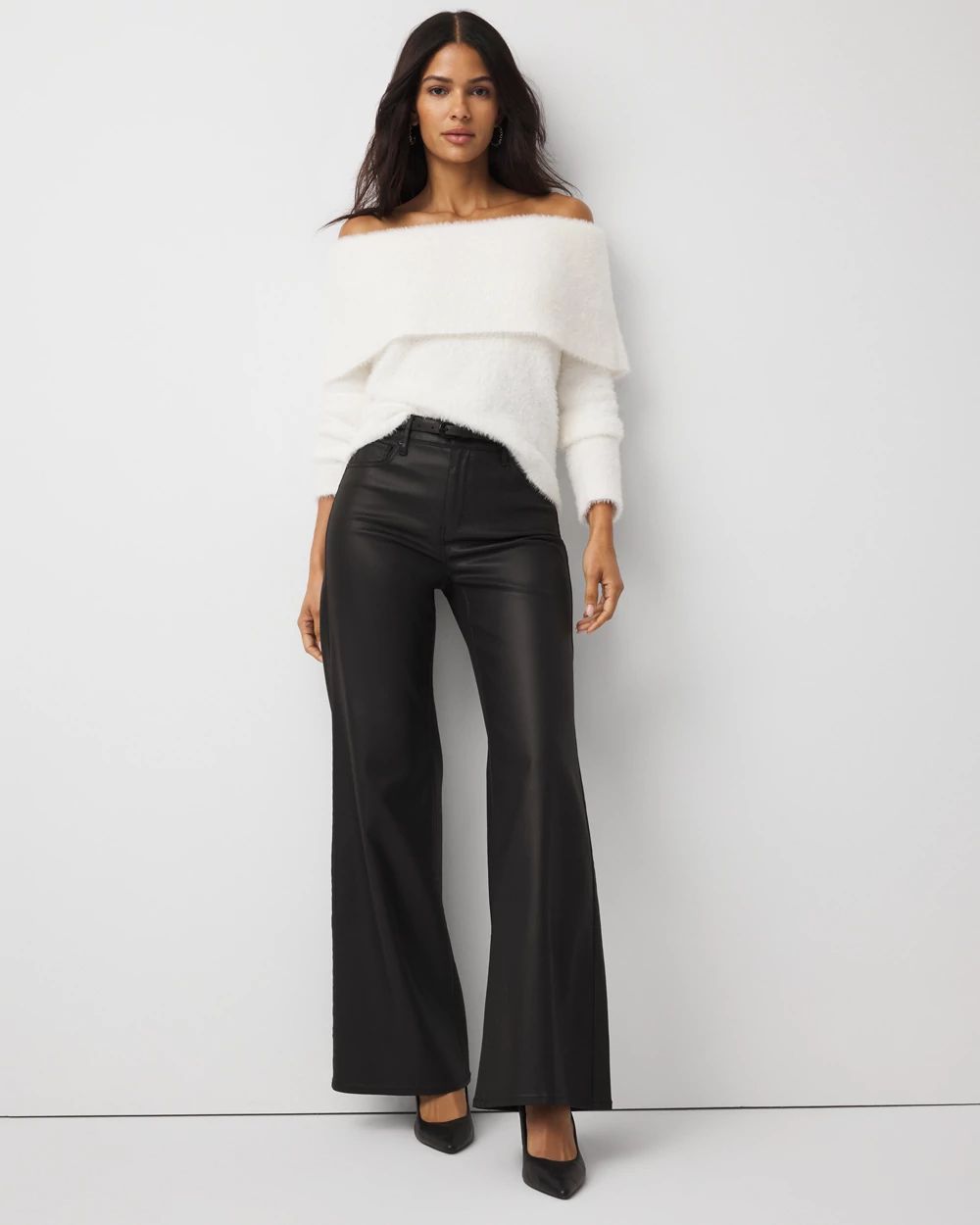 Coated Denim High Rise Wide Leg Jean
