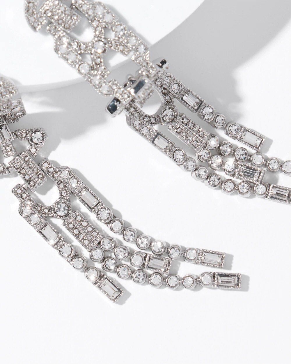 Art Deco Silvertone Crystal Linear Earrings