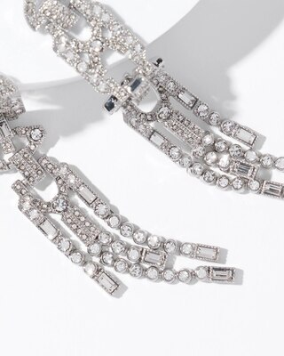 Art Deco Silvertone Crystal Linear Earrings click to view larger image.