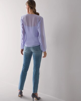 Long Sleeve Ruffled Tie Neck Blouse