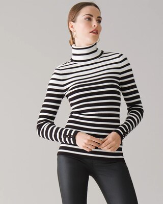 Long-Sleeve Ribbed Striped Turtleneck