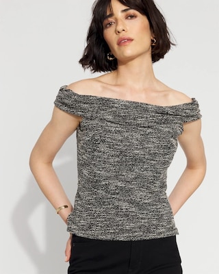 Tweed Off-The-Shoulder Knit Top