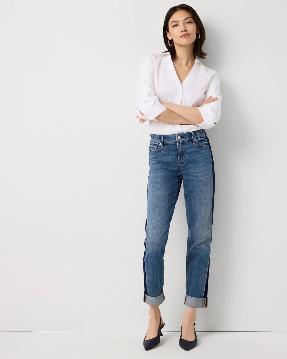Colorblock Mid-Rise Girlfriend Jean
