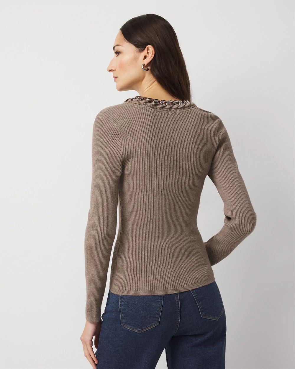 Chain-Trim Pullover Sweater