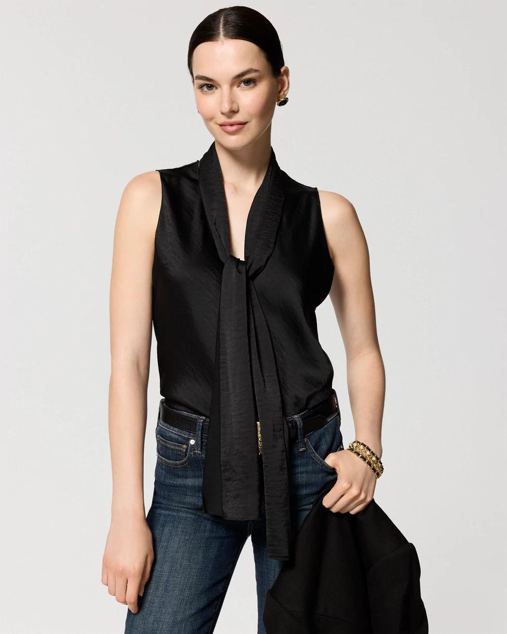 Removable Tie-Neck Satin Shell