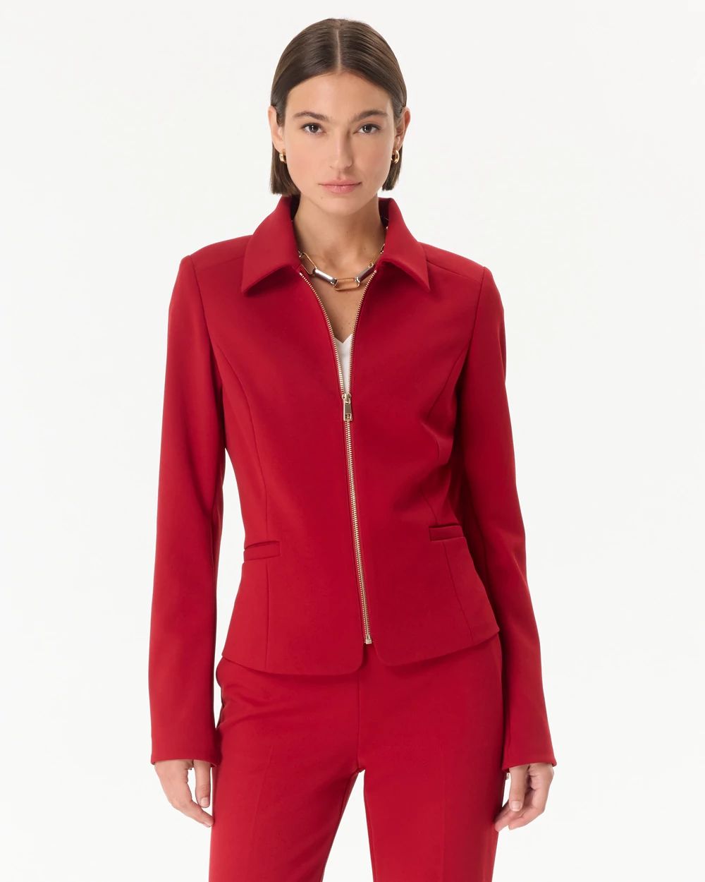 Knit Crepe Zip-Front Jacket