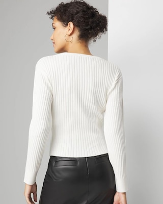 Ribbed Sweetheart Neck Pullover Sweater click to view larger image.