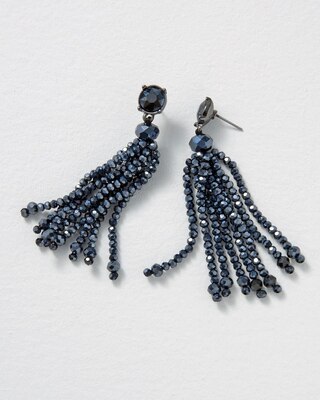 Navy Beaded Tassel Earrings