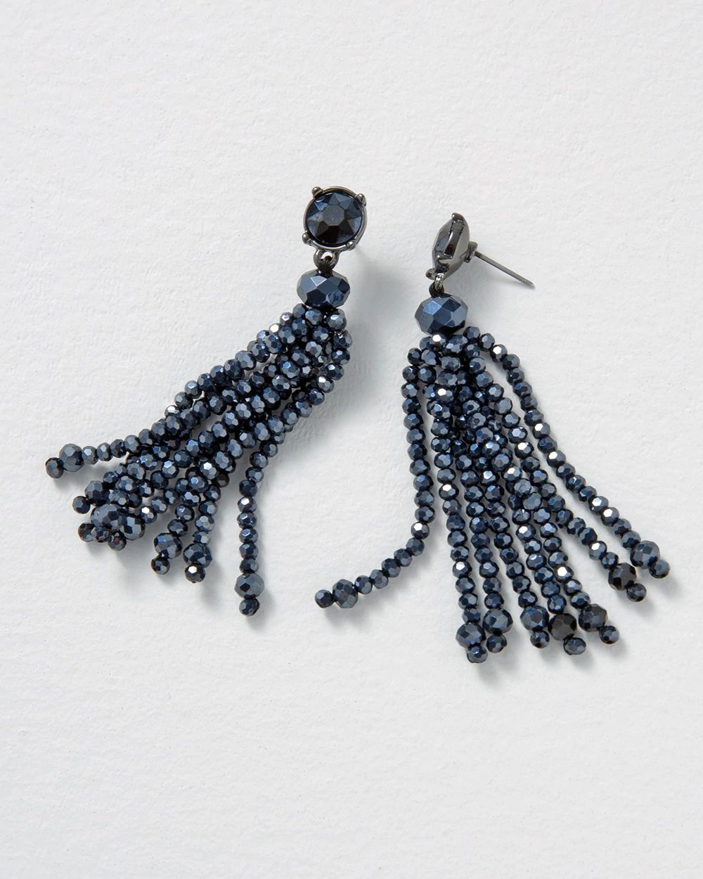 Navy Beaded Tassel Earrings click to view larger image.