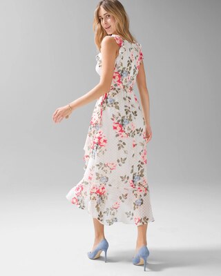 Clip Dot Chiffon Ruffled Wrap Dress