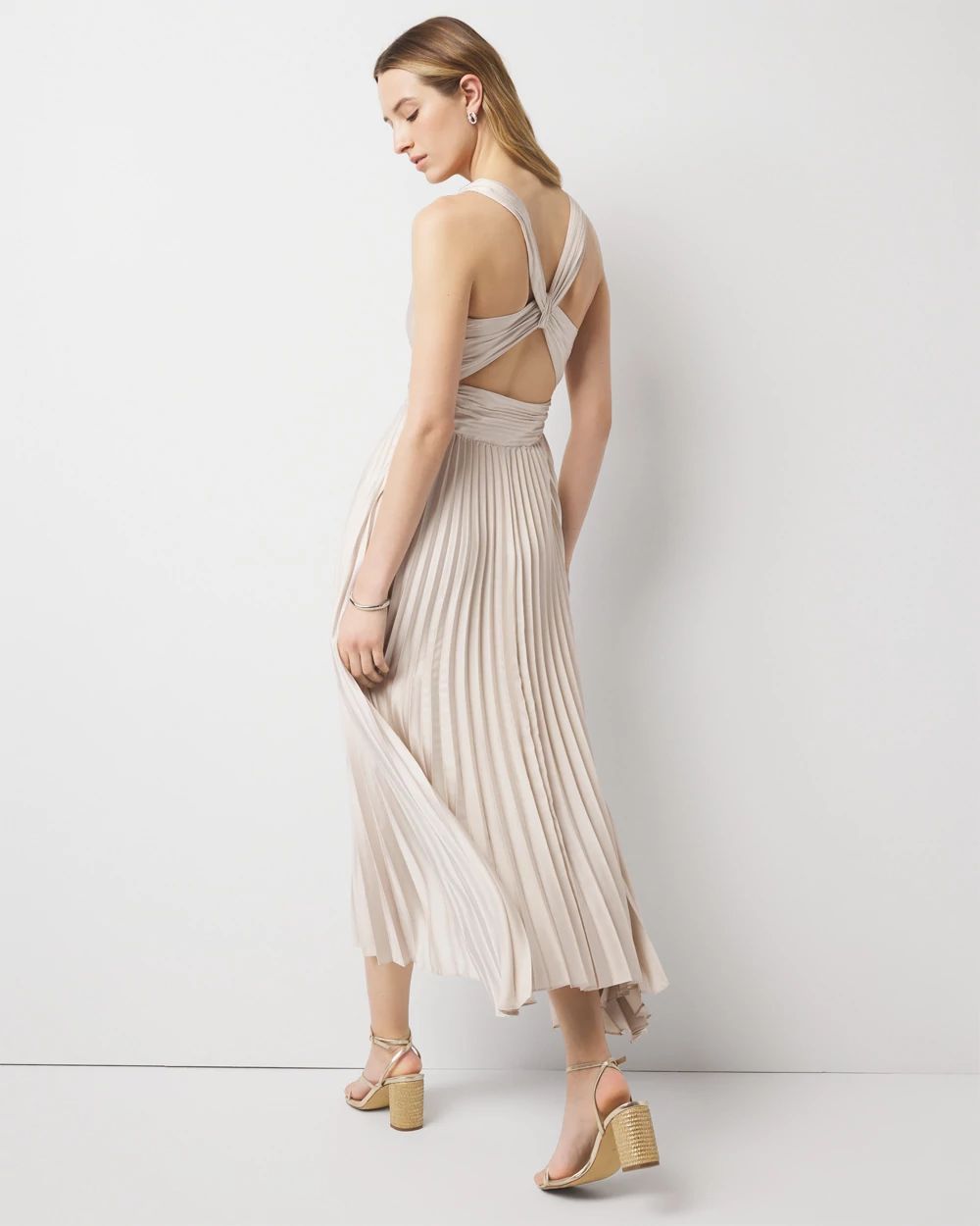 Satin Pleated Midi Dress