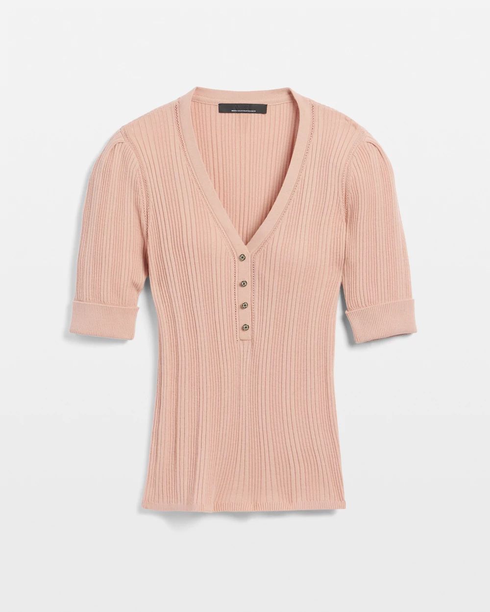 Cashmere Blend Elbow-Sleeve Henley Sweater