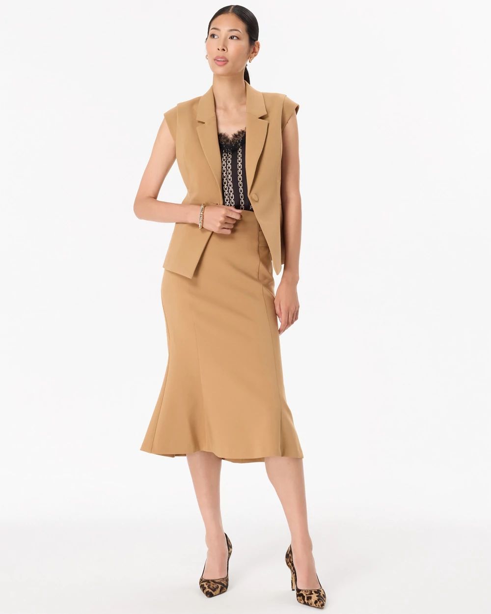 Luxe Stretch Trumpet Midi Skirt click to view larger image.
