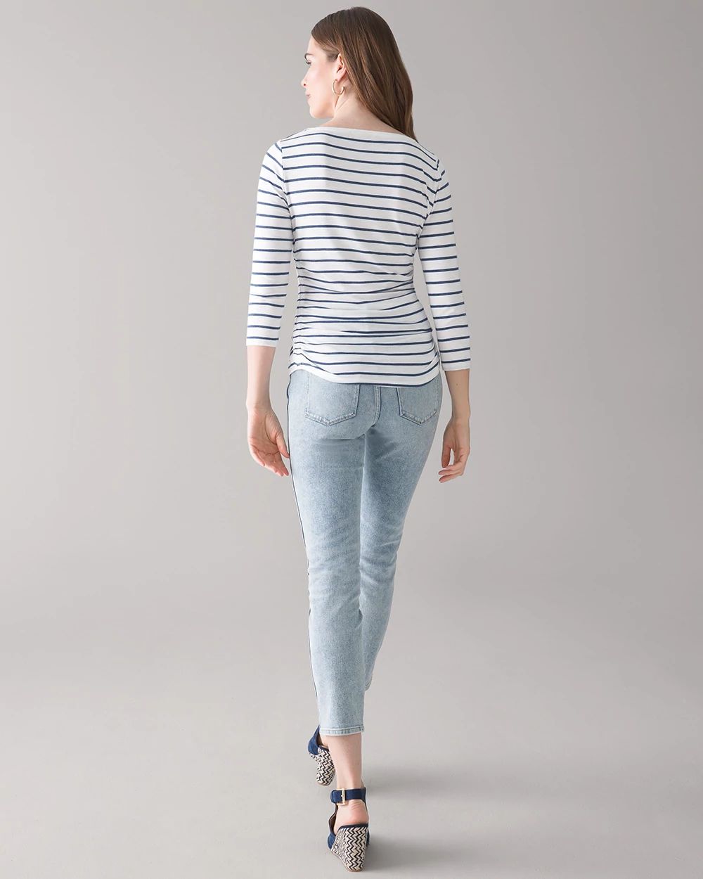 ¾ Sleeve Shirred-Side Knit Tee