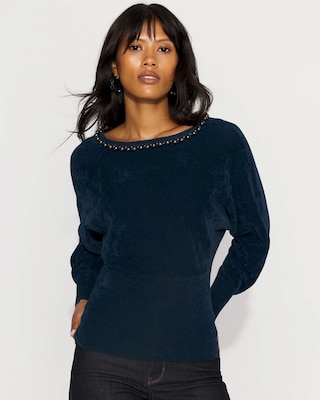 Embellished Dolman Chenille Sweater