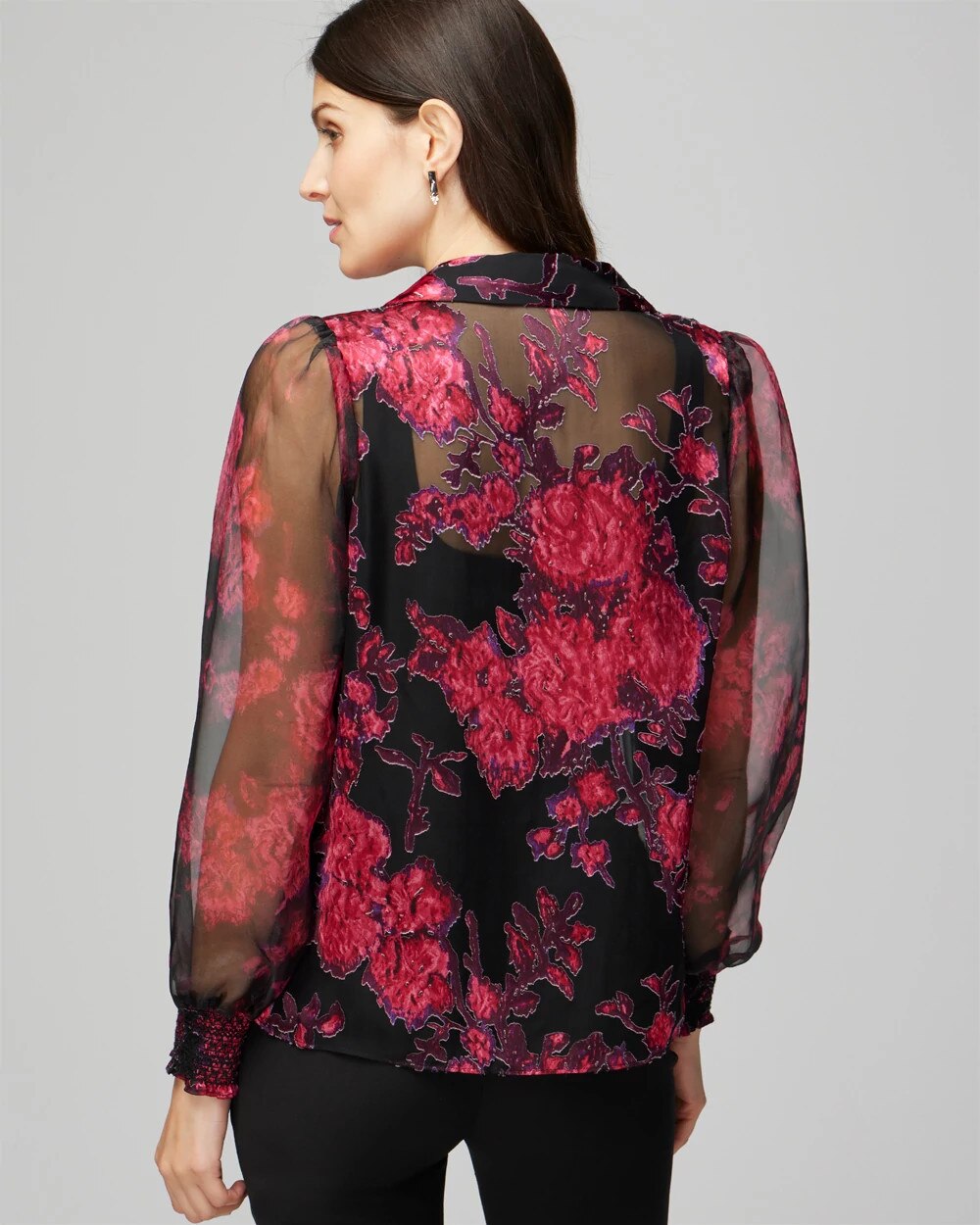 Organza Sleeve Silk Burnout Blouse