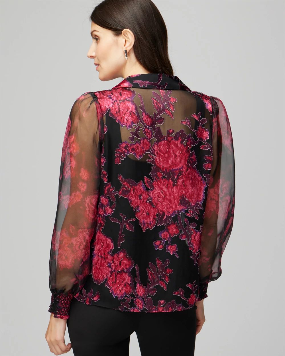 Organza Sleeve Silk Burnout Blouse click to view larger image.