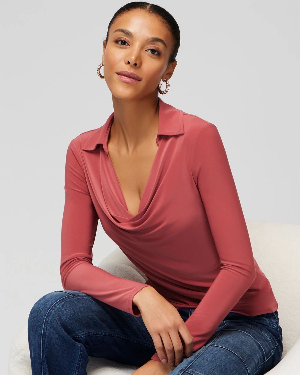 Collar Cowl Neck Long Sleeve Top