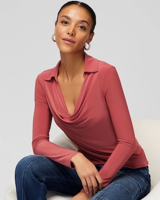 Collar Cowl Neck Long Sleeve Top