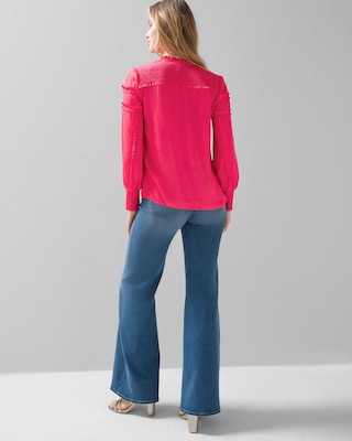 Tie-Neck Ruffle-Sleeve Blouse
