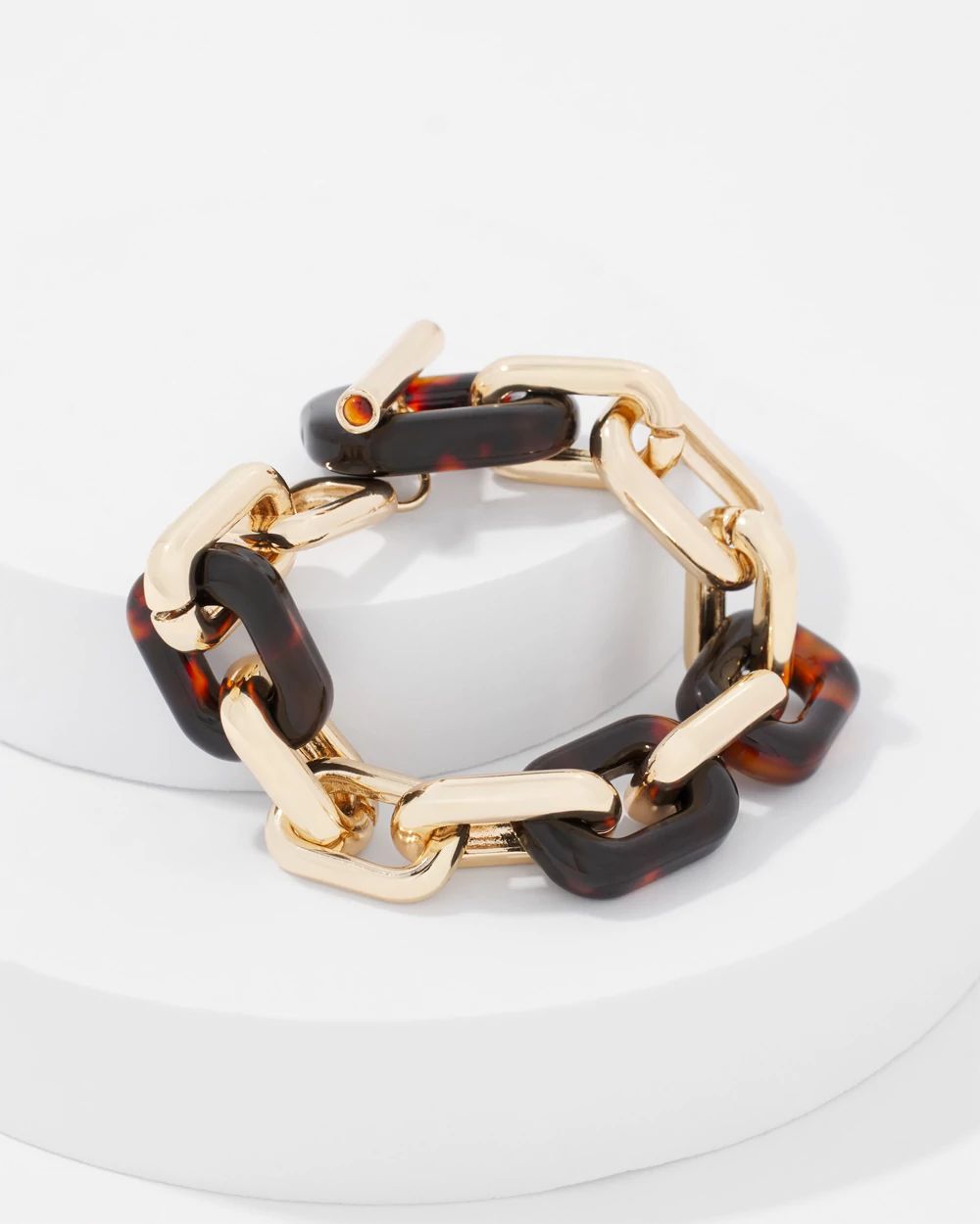 Gold and Tortoiseshell Link Toggle Bracelet click to view larger image.