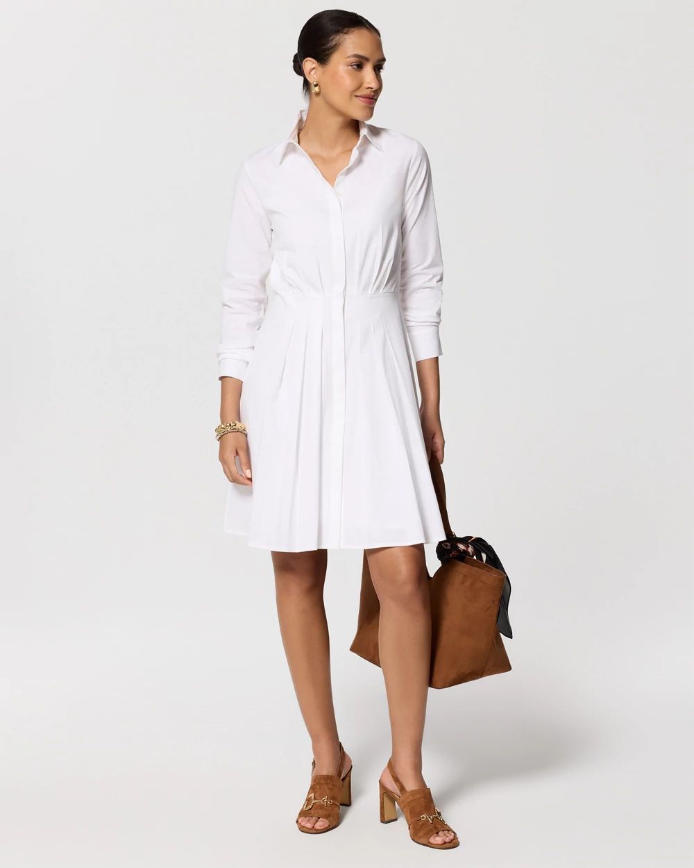 Pleated Poplin Shirt Dress