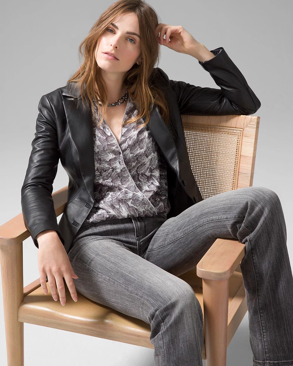 Feather Print Surplice Blouse