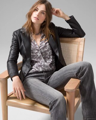 Feather Print Surplice Blouse