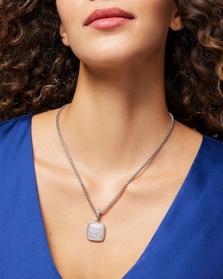 Silver Pave Square Pendant Necklace