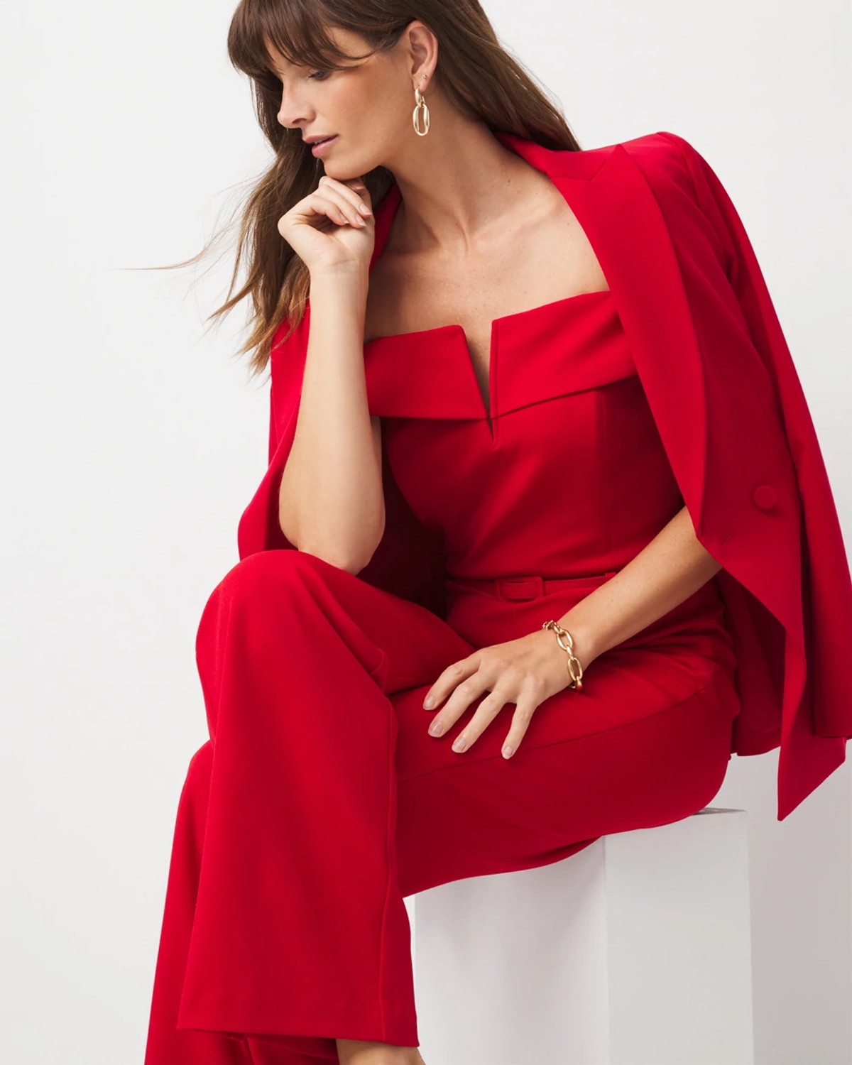 White House Black Market Off-the-shoulder Crepe Jumpsuit In Red
